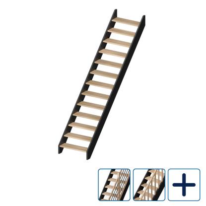 DOLLE Helsinki ligeløbstrappe, ubehandlet eg, sort