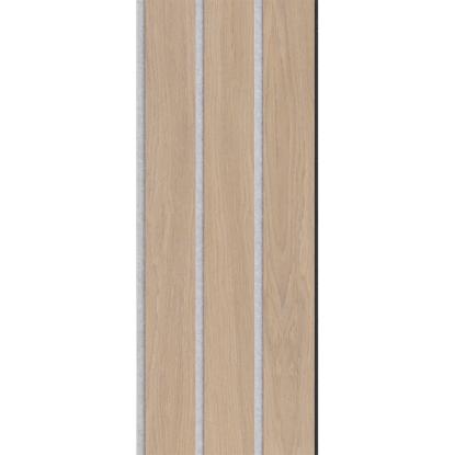I-Wood Basic 3-lamel akustikpanel, ubehandlet natur, grå filt og sort kerne, egefiner, 17 x 300 mm 