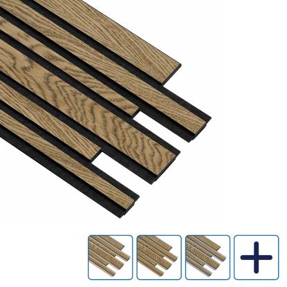 I-Wood Pro+ I-Lock Mixed akustikpanel, mørkebrun olieret, sort kerne, egefiner, 17 x 300 x 2400 mm