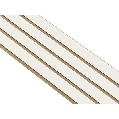 I-Wood Medio+ 4-lamel akustikpanel, hvidmalet, brun filt og lys kerne, folie, 16 x 300 mm