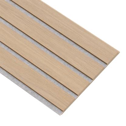 I-Wood Medio+ 4-lamel akustikpanel, ubehandlet natur, grå filt og lys kerne, egefiner, 16 x 300 mm