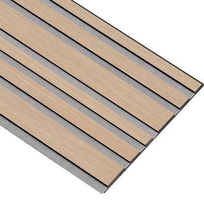 I-Wood Medio+ Mixed akustikpanel, ubehandlet natur, grå filt og sort kerne, egefiner, 17 x 300 mm