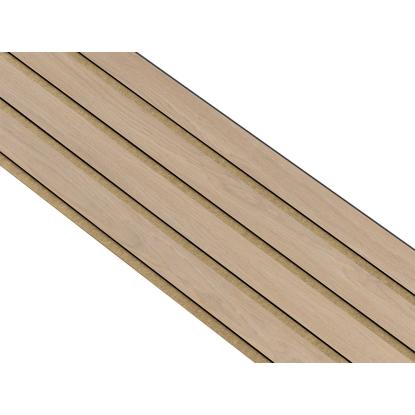 I-Wood Medio+ 4-lamel akustikpanel, ubehandlet natur, brun filt og sort kerne, egefiner, 17 x 300 mm