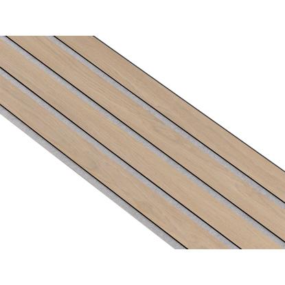 I-Wood Medio+ 4-lamel akustikpanel, ubehandlet natur, grå filt og sort kerne, egefiner, 17 x 300 mm