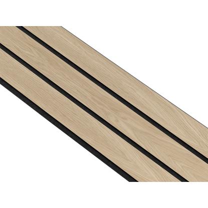 I-Wood Basic 3-lamel akustikpanel, hvid olieret, sort filt og sort kerne, egefiner, 17 x 300 mm 