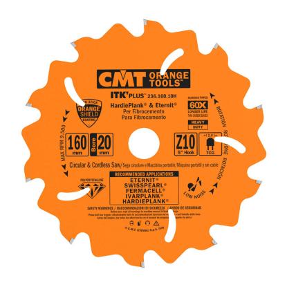 CMT PCD rundsavsklinge til fibercement, Z10 F, Ø160 x 2,4 x 20 mm