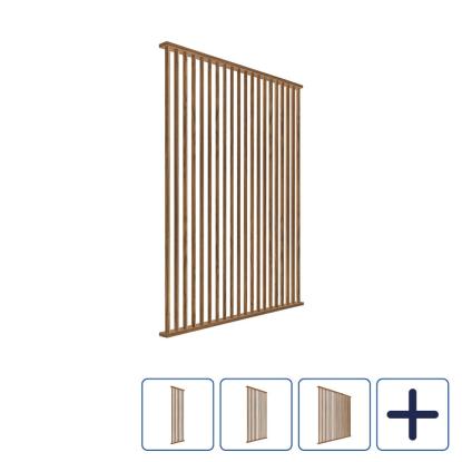I-Wood DivideWall skråtstillet rumdeler med top- & bundprofil og lameller, klar olieret, MDF med valnødfinér
