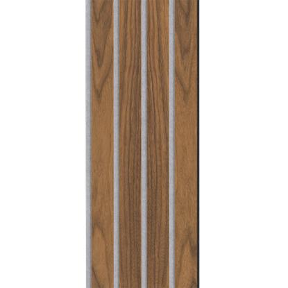 I-Wood Medio+ 4-lamel akustikpanel, klar olieret, grå filt og sort kerne, valnøddefiner, 17 x 300 mm