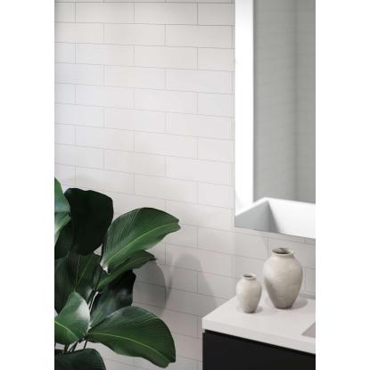 Fibo Colour vådrumspanel med brick wall fliselook, 10 x 600 x 2400 mm, white silk
