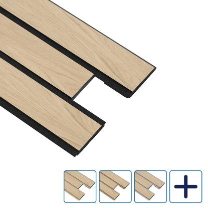 I-Wood Pro+ I-Lock 3-lamel akustikpanel, hvid olieret, sort kerne, egefiner, 16 x 300 x 2400 mm