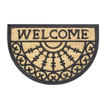 Wallmann Boucara "Welcome" måtte, halvcirkel, sort/lysebrun/ kokos/gummi, 40 x 60 cm