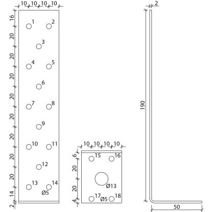 SIMA vinkelbeslag V26, pregalvaniseret, 190 x 50 x 2,0 x 40 mm