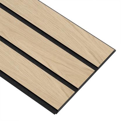 I-Wood Medio+ 3-lamel akustikpanel, hvid olieret, sort filt og sort kerne, egefiner, 17 x 300 mm