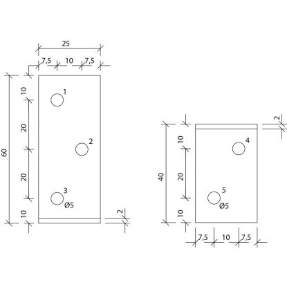 SIMA vinkelbeslag M5, pregalvaniseret, 60 x 40 x 2,0 x 25 mm