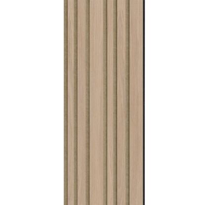 I-Wood Medio+ Mixed akustikpanel, ubehandlet natur, brun filt og sort kerne, egefiner, 17 x 300 mm