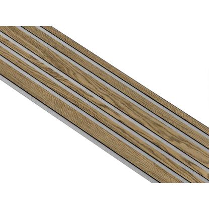 I-Wood Medio+ Mixed akustikpanel, mørkebrun olieret, grå filt og sort kerne, egefiner, 17 x 300 mm
