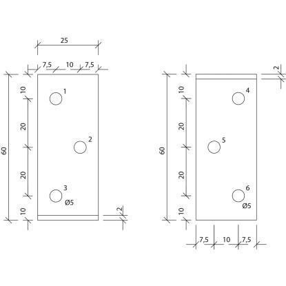 SIMA vinkelbeslag M4, pregalvaniseret, 60 x 60 x 2,0 x 25 mm