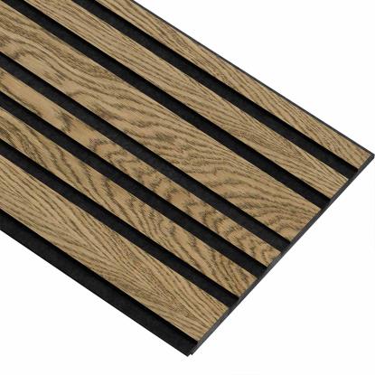 I-Wood Medio+ Mixed akustikpanel, mørkebrun olieret, sort filt og sort kerne, egefiner, 17 x 300 mm