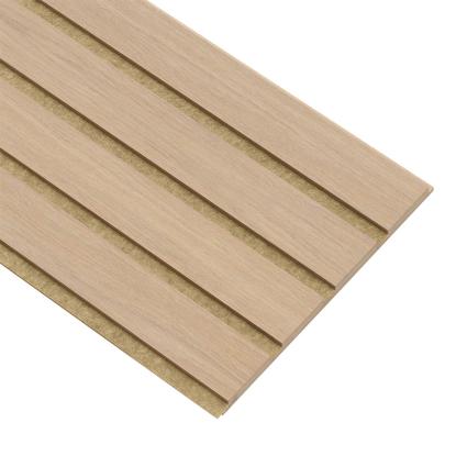 I-Wood Medio+ 4-lamel akustikpanel, ubehandlet natur, brun filt og lys kerne, egefiner, 16 x 300 mm