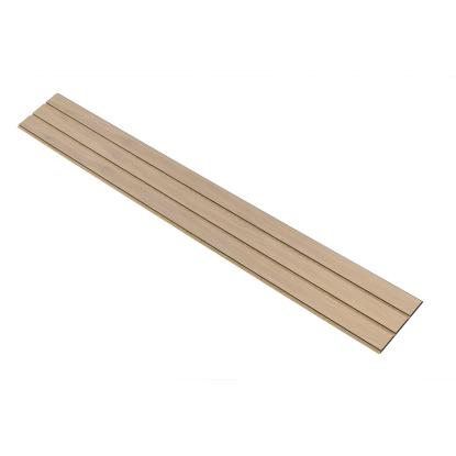 I-Wood Basic 3-lamel akustikpanel, ubehandlet natur, brun filt og sort kerne, egefiner, 17 x 300 mm 