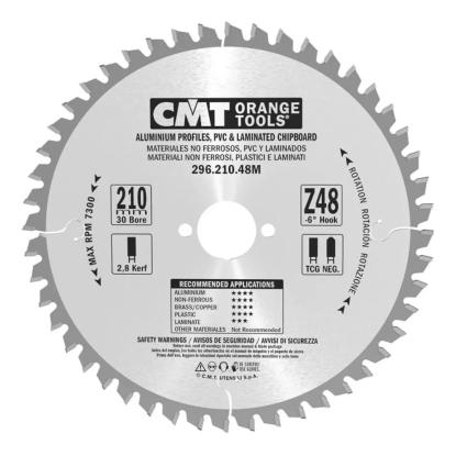 CMT rundsavsklinge til aluminium og plastik, Z48 NE Neg, Ø210 x 2,8 x 30 mm