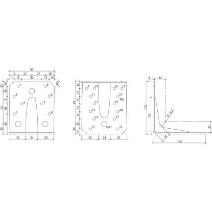 SIMA vinkelbeslag V4 PL med rib, pregalvaniseret, 105 x 105 x 2,0 x 90 mm