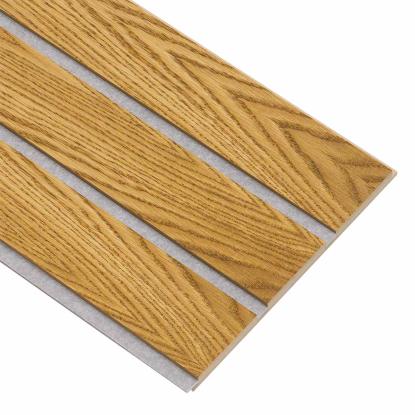 I-Wood Medio+ 3-lamel akustikpanel, brun olieret, grå filt og lys kerne, egefiner, 16 x 300 mm