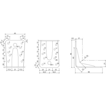 SIMA vinkelbeslag V2 med rib, pregalvaniseret, 90 x 90 x 2,5 x 65 mm