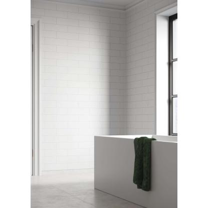 Fibo Colour vådrumspanel med brick wall fliselook, 10 x 600 x 2400 mm, white silk