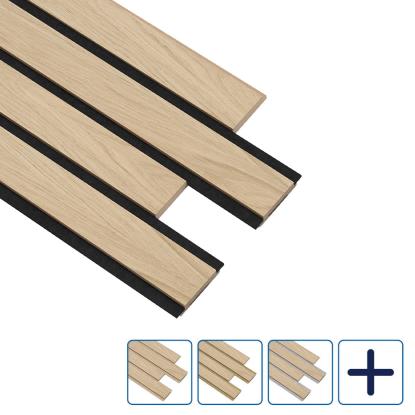 I-Wood Pro+ I-Lock 4-lamel akustikpanel, hvid olieret, lys kerne, egefiner, 16 x 300 x 2400 mm