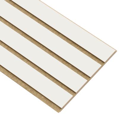 I-Wood Medio+ 4-lamel akustikpanel, hvidmalet, brun filt og lys kerne, folie, 16 x 300 mm