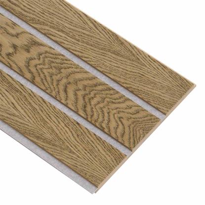 I-Wood Medio+ 3-lamel akustikpanel, mørkebrun olieret, grå filt og lys kerne, egefiner, 16 x 300 mm