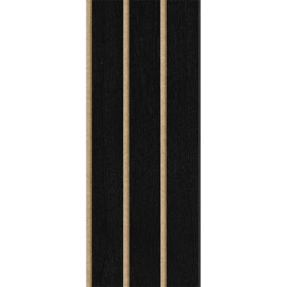 I-Wood Medio+ 3-lamel akustikpanel, sortmalet, brun filt og sort kerne, egefiner, 17 x 300 mm