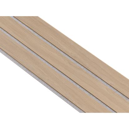 I-Wood Basic 3-lamel akustikpanel, ubehandlet natur, grå filt og lys kerne, egefiner, 16 x 300 mm 