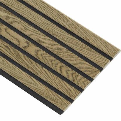 I-Wood Basic Original akustikpanel, mørkebrun olieret, sort filt og lys kerne, egefiner, 16 x 300 mm 
