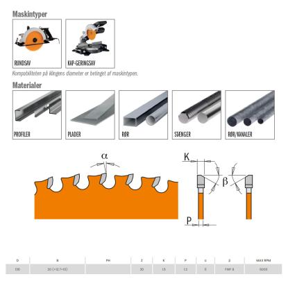 CMT Dry Cut rundsavsklinge til metal og stål, Z30, Ø136 x 1,5 x 20 mm