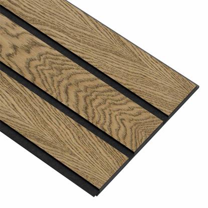 I-Wood Basic 3-lamel akustikpanel, mørkebrun olieret, sort filt og sort kerne, egefiner, 17 x 300 mm 