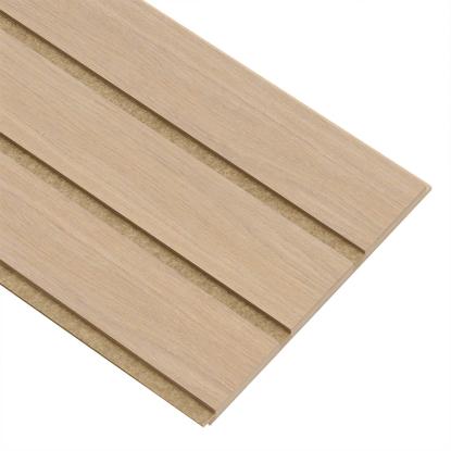 I-Wood Medio+ 3-lamel akustikpanel, ubehandlet natur, brun filt og lys kerne, egefiner, 16 x 300 mm