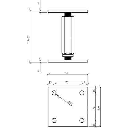 SIMA stolpebærer type BH, varmforzinket, 100 x 100 + 115-165 mm