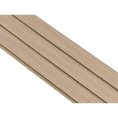 I-Wood Basic 3-lamel akustikpanel, ubehandlet natur, brun filt og sort kerne, egefiner, 17 x 300 mm 
