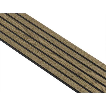 I-Wood Medio+ Original akustikpanel, mørkebrun olieret, sort filt og lys kerne, egefiner, 16 x 300 mm