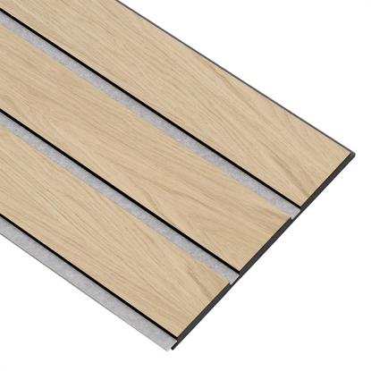 I-Wood Medio+ 3-lamel akustikpanel, hvid olieret, grå filt og sort kerne, egefiner, 17 x 300 mm