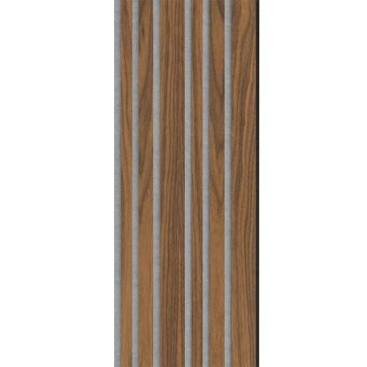 I-Wood Medio+ Mixed akustikpanel, klar olieret, grå filt og sort kerne, valnøddefiner, 17 x 300 mm