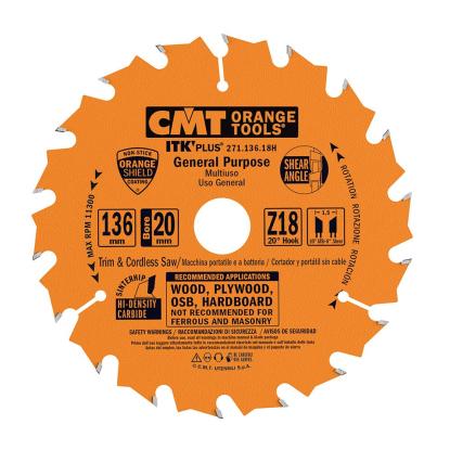 CMT rundsavsklinge til træ, Z18 W, Ø136 x 1,5 x 20 mm
