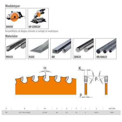 CMT Dry Cut rundsavsklinge til metal og stål, Z48, Ø210 x 2,2 x 30 mm