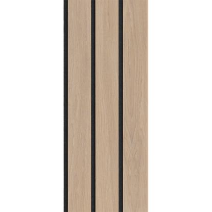 I-Wood Medio+ 3-lamel akustikpanel, ubehandlet natur, sort filt og lys kerne, egefiner, 16 x 300 mm