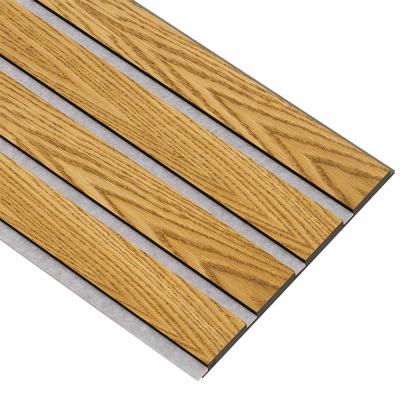 I-Wood Medio+ 4-lamel akustikpanel, brun olieret, grå filt og sort kerne, egefiner, 17 x 300 mm