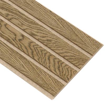 I-Wood Medio+ 4-lamel akustikpanel, mørkebrun olieret, beige filt og lys kerne, egefiner, 16 x 300 mm