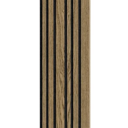 I-Wood Basic Mixed akustikpanel, mørkebrun olieret, sort filt og lys kerne, egefiner, 16 x 300 mm 