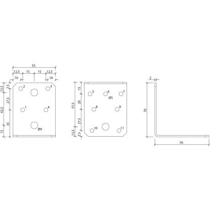 SIMA vinkelbeslag V6, pregalvaniseret, 70 x 70 x 2,0 x 55 mm